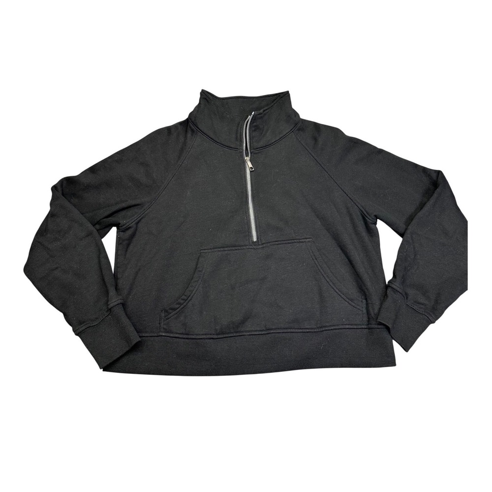 Automet Womens Black Half Zip Pullover Sweatshirt Fleece Lined Cropped Large